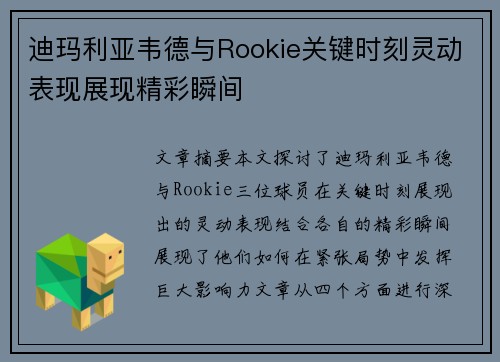迪玛利亚韦德与Rookie关键时刻灵动表现展现精彩瞬间